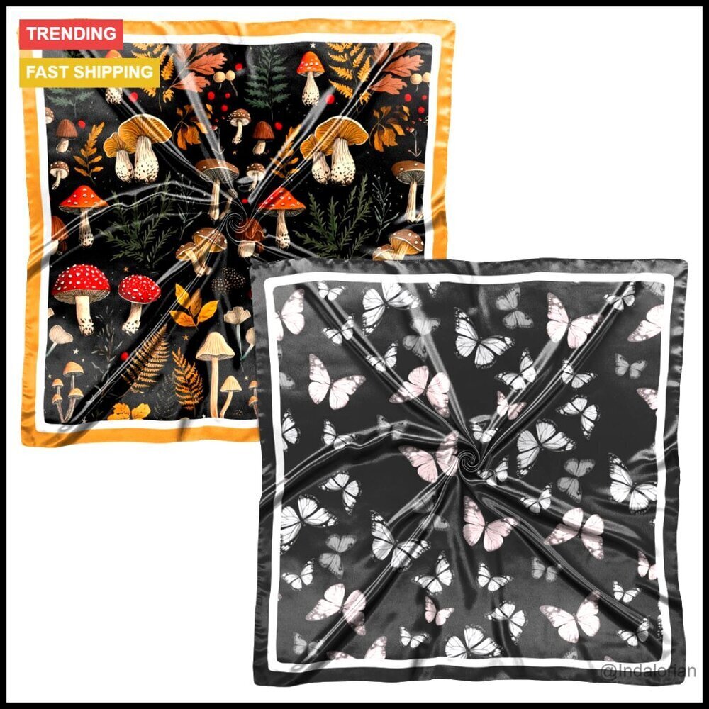 Silk Feeling Satin Square Scarf Set Y2K Chic Hair Wrap Accessory